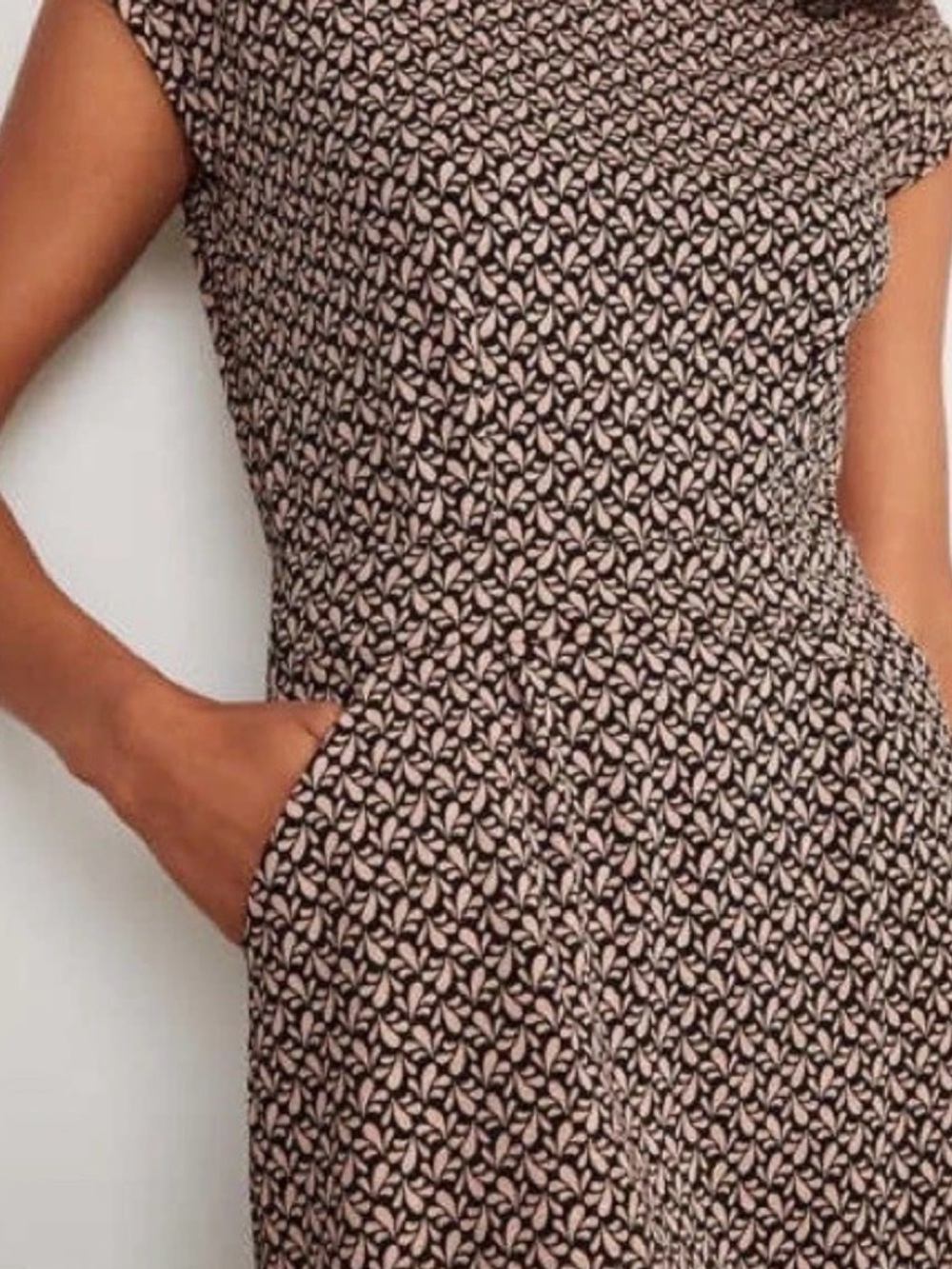Boden Florrie Cotton Jersey Dress 8R Black Blush Pink Pockets Classic Neutral - Picture 1 of 15